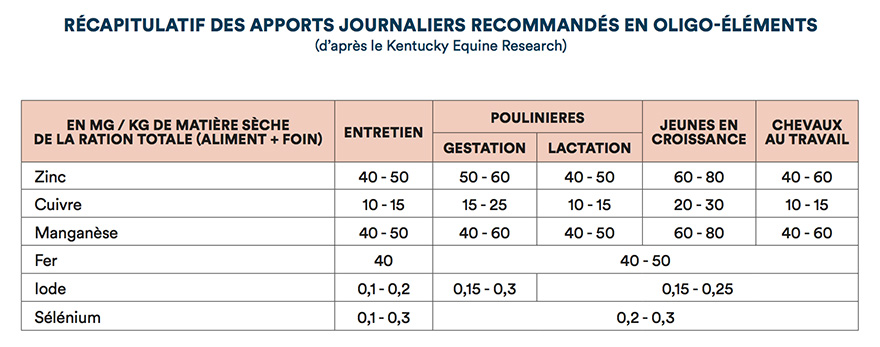 Récapitulatif des apports journaliers recommandés en oligo-éléments