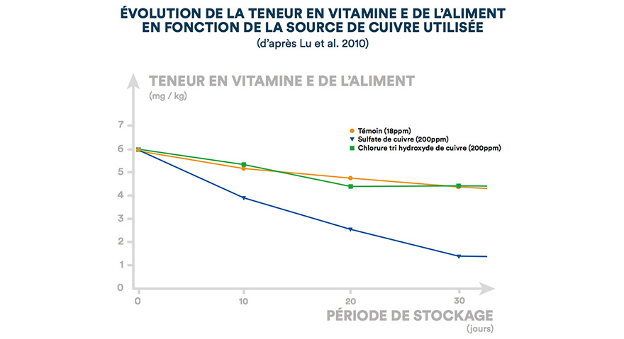 Évolution de la teneur en vitamine E de l’aliment en fonction de la source de cuivre utilisée