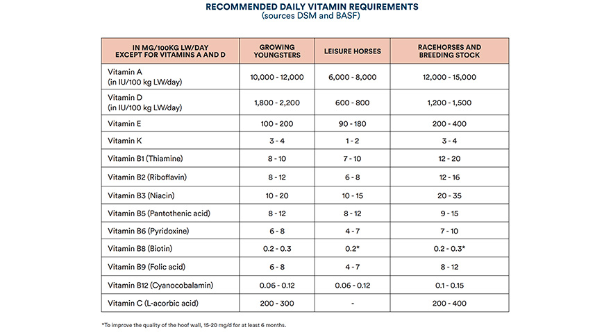 Recommended daily vitamin requirements